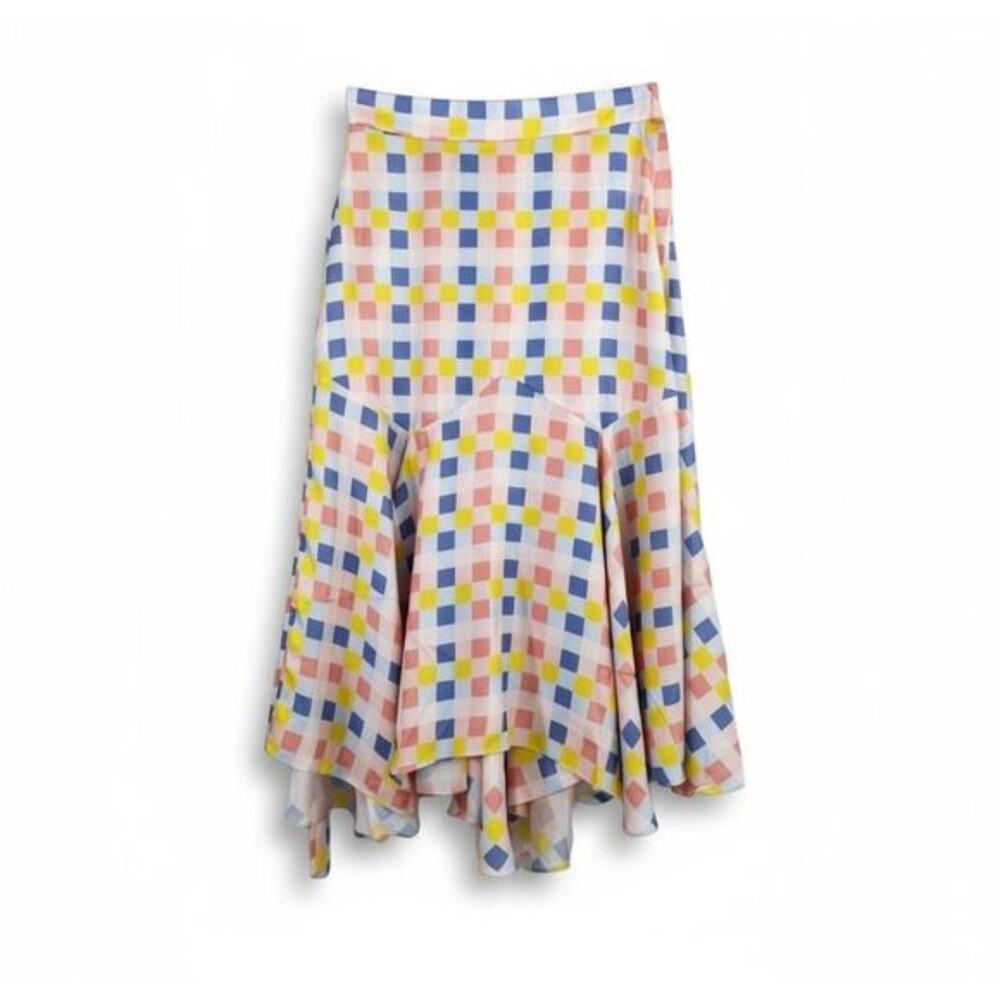NWT PAPER LONDON Womens 100% Silk Foxglove Wrap Midi Skirt Check Multi Size 0